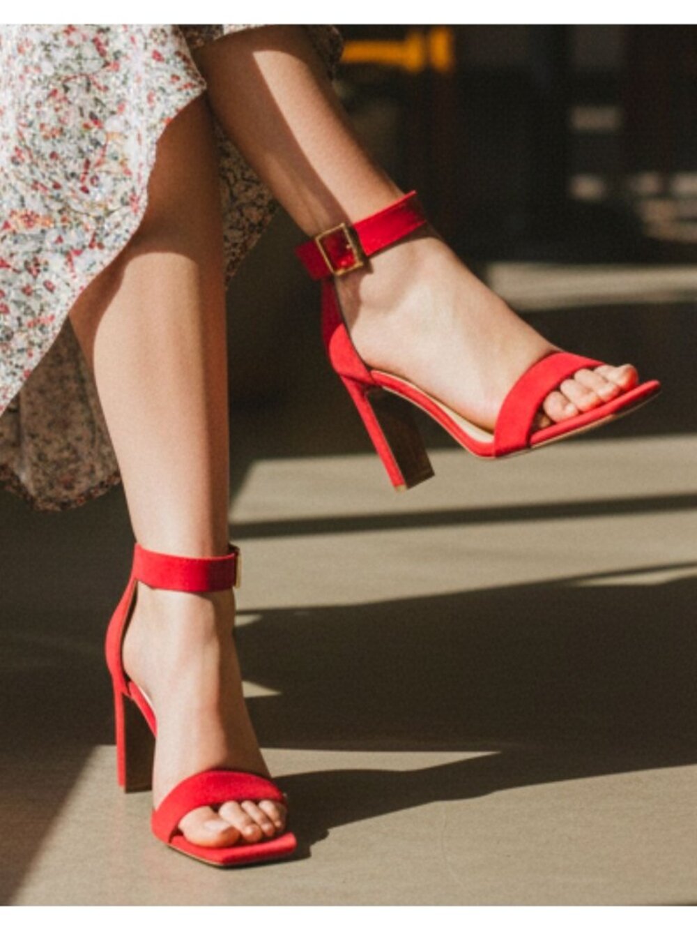 Red Open-Toe Block Heel Sandals With Adjustable Ankle Strap Womens Bella Marie E
